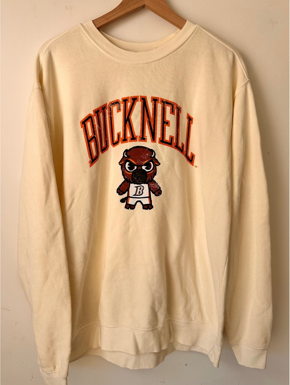 Blue 84 Bucknell Bison Ivory Cotton Blend Crewneck Sweatshirt